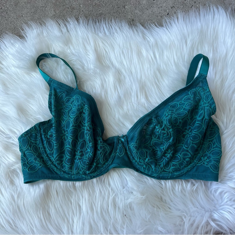 Aerie Emerald Green Unlined Floral Lace Bra